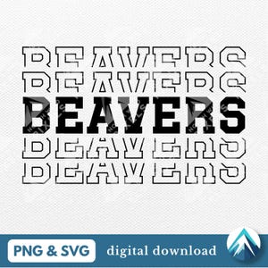 Download digitale Beavers, file PNG e SVG, sfondo trasparente, font College Varsity, contorno sfumato, per squadra sportiva giovanile, spirito scolastico