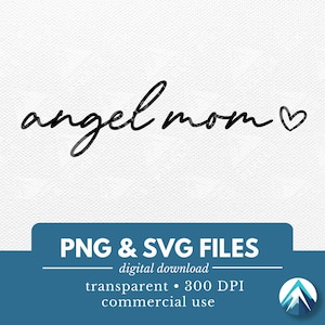 エンジェルママデジタルダウンロード、PNGおよびSVGファイル、透明な背景、小さなハート、ボヘミアンかわいい、筆記体手書き、フラットベクターグラフィックス