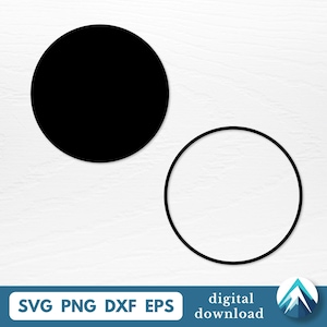 May include: A digital download graphic featuring a solid black circle and a black outlined circle. The graphic includes the text "SVG PNG DXF EPS" and "digital download". The design is set against a white background.