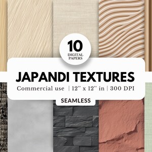 10 papiers numériques Japandi Textures, sans couture, 12 x 12, décoration d'intérieur neutre, pour arrière-plans numériques, scrapbooking, sublimation et travaux manuels