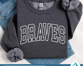 Braves with Outlined and Curved College Letters Digital Download, Svg Png Dxf Eps, Transparent Clipart with Layers, Varsity Lettering