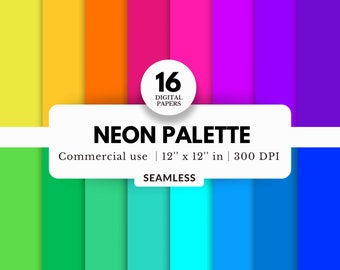 16 Neon Palette Digital Paper Bundle, Solid Colors, 12x12, JPG Download, Tileable, Simple Junk Journal, Plain Scrapbooking, Decoupage Crafts