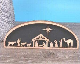 Small Laser Cut and Handmade 6 Layers 3D Arch Nativity Scene for Display in your Home at Christmas, Great Gift for Christmas.