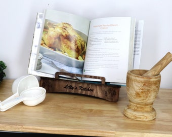 Personalized Cookbook Stand, Tree of Live Wooden Cookbook Stand, Recipe Book Holder, Housewarming, Wedding Gift, Kitchen Table Stand