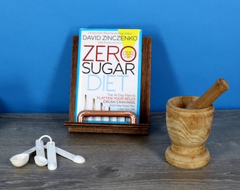 Personalized Cookbook Stand, Wood and Copper Recipe Book Holder