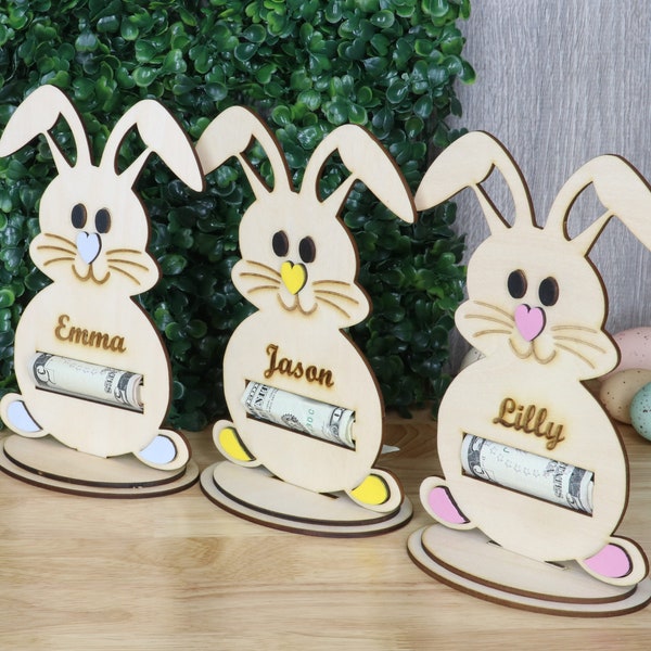 Personalized Easter Bunny Wooden Money Tree, Unique Freestanding Easter Bunny Holder - Money Not Included