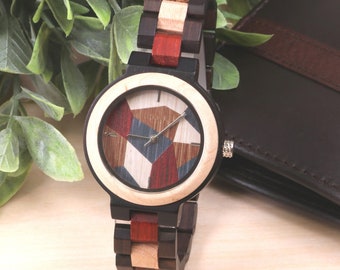 Wooden Watch, Multicolor Watch for Man, Men's Watch, Groomsmen Watch, Personalized Watch, Engraved Wooden Watch, Personalized Wood Watch