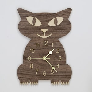 Wooden Wall Clock, Cat Lovers, 3D Cat Clock, Wall Decor for Kids Room