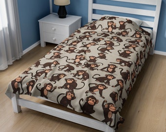 Monkey Kids Blanket: Plush Velveteen Jungle Bedding