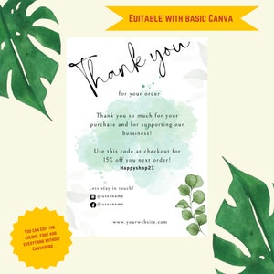 Bewerkbare zakelijke bedankkaart met gratis canvas, insteekkaart voor kleine bedrijven, afdrukbare bedankkaart, canva-sjabloon