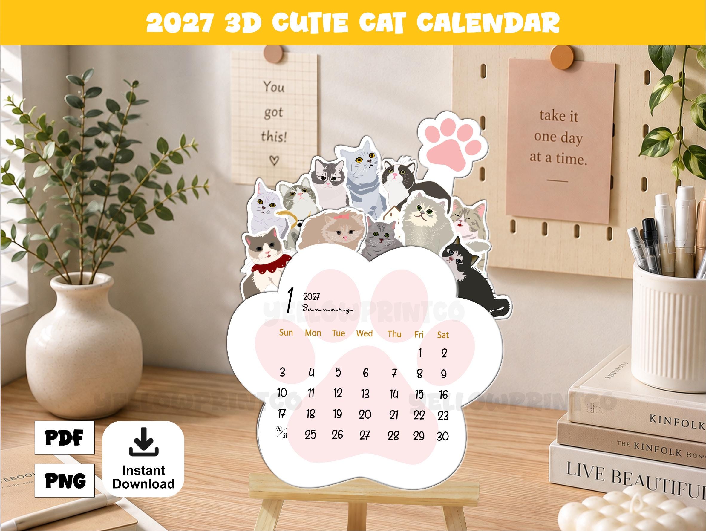 Paw Print Cat Calendar - Etsy