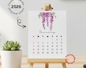 Printable 2026 Calendar, Mini Desk Calendar, Floral Calendar, monthly Calendar, Watercolor Office Planner, 4x6 Calendar, Bonus Daily Planner