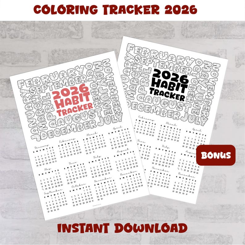 2026 Coloring Habit Tracker Calendar | Printable Planner (PDF & PNG) - Etsy
