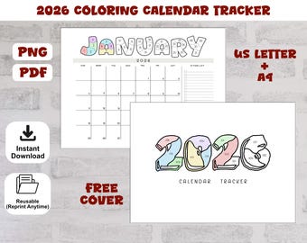 Cute Coloring Calendar 2026 Printable – Kawaii Animal Coloring Pages ...