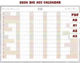 Giant Yearly Calendar 2026 Printable | Earth Tone Big Wall Planner PDF (A0 A1 A2 A3) | Minimalist Neutral Yearly Calendar | Instant Download