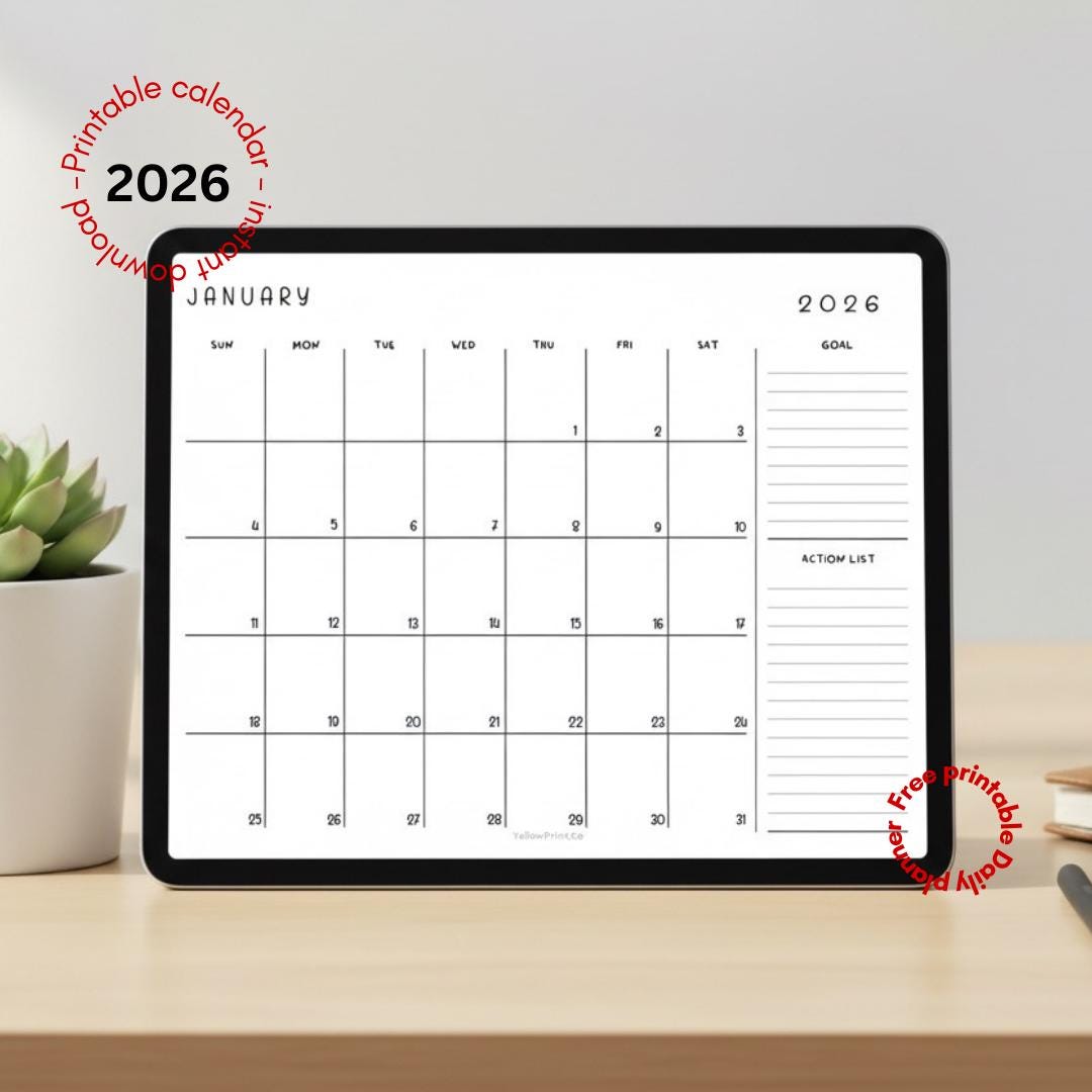 Calendário 2026 para Imprimir | Agenda Mensal Minimalista | PDF A4 e ...