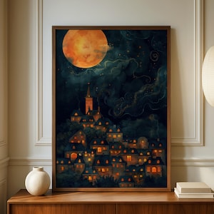 William Morris himmelsk lykta konst | Botanisk månby tryck | Magisk Hamlet gåva | Natthimmel skog väggkonst | Digital nedladdning tryck