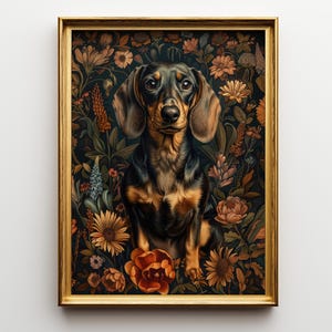 William Morris Dachshund Art | Botanical Vintage Dog Decor | Floral Teckel Illustration | Digital Download | Gift for Sausage Dog Lovers
