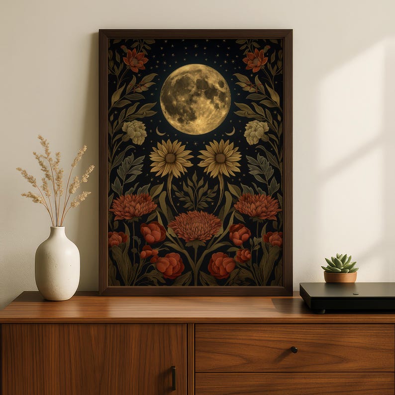 William Morris the Majestic Full Moon Art | Botanical Lunar Print ...