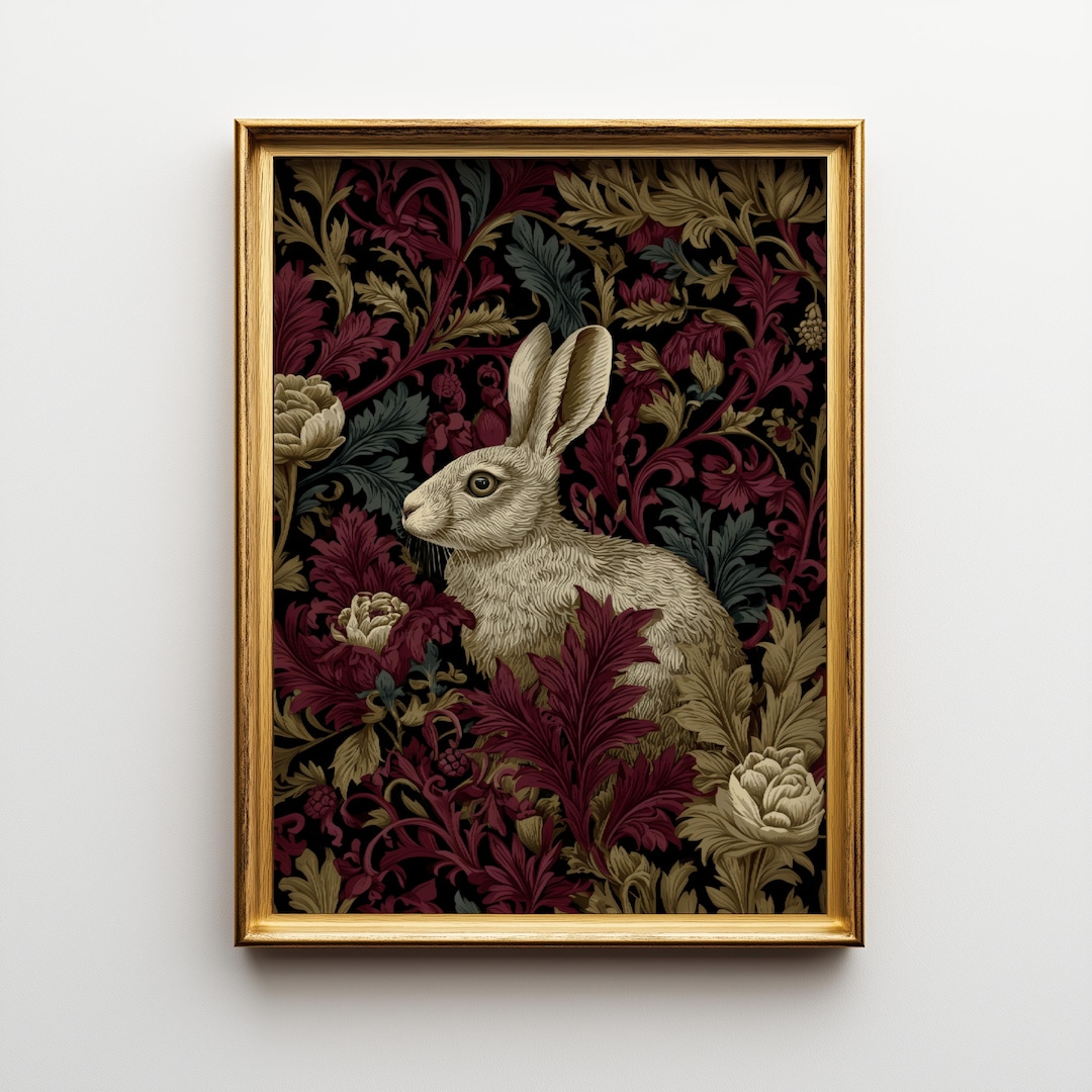 William Morris Vintage Golden Rabbit Art | Botanical Forest Print ...