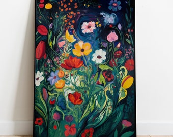 Munch, Flowers Painting in the Expressionism Style of Edvard Munch. Expressionism Wall Art, Flowers Art, Flowers Poster