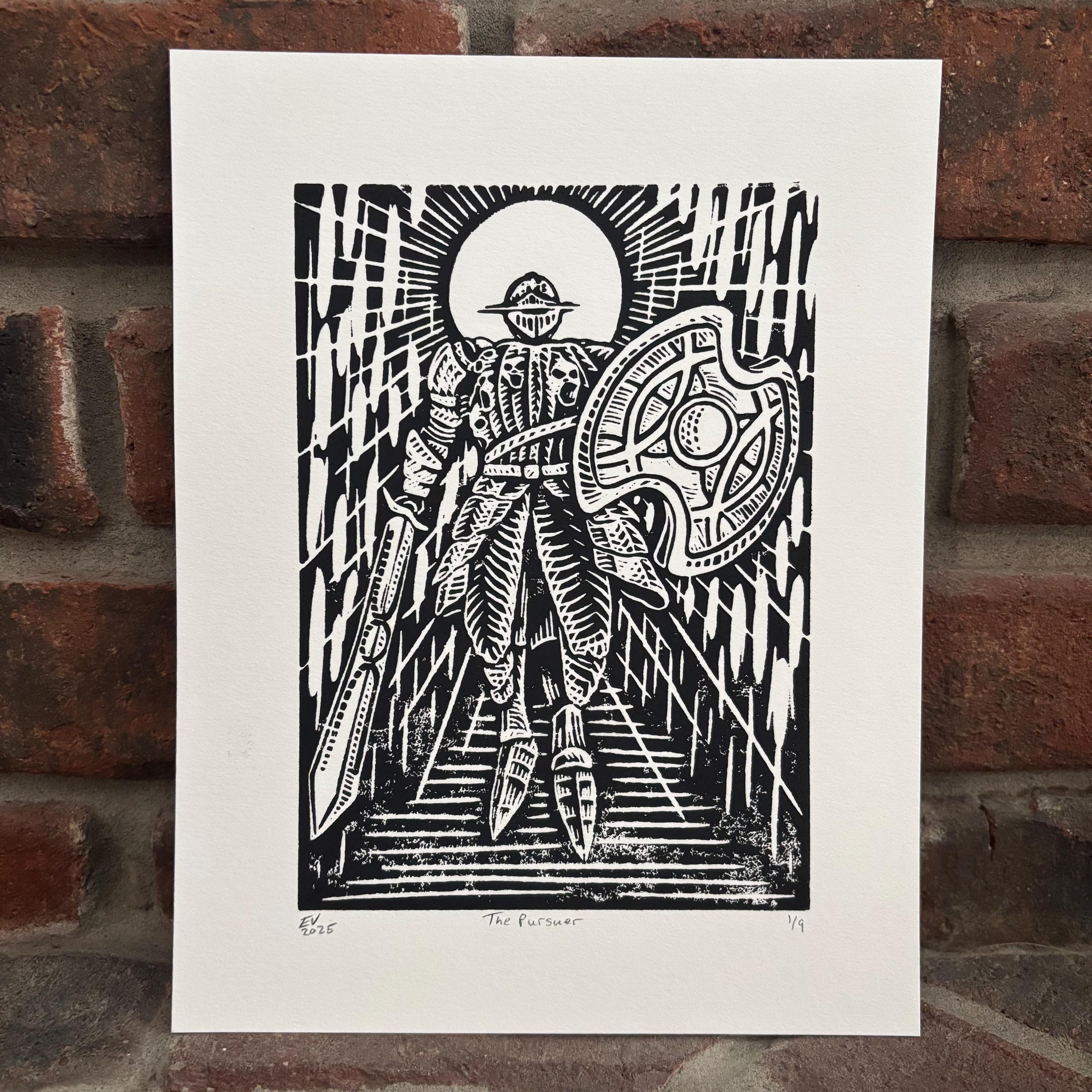 Pursuer - Linocut print inspired by DS2