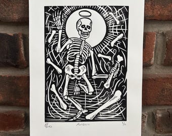 Mortaccio - Skeleton Linoprint inspired by Vampire Survivors