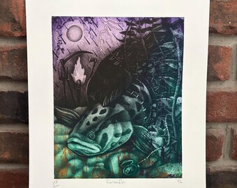 Frankenfish - African Snakehead Two-plate solar plate limited edition etching print