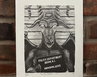 Thirteenth Child - The Jersey Devil inspirierter Mugshot Lithographie-Druck