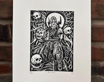 Necromancer - Gaming inspired Quan Chi linocut patron saint print