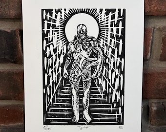 Tyrant - RE1 inspired T-002 Tyrant linocut patron saint print