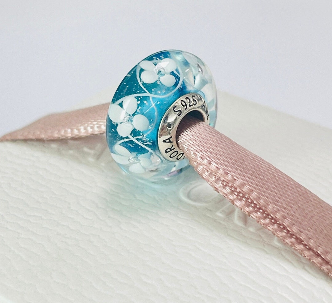 PANDORA Blue Bloom Murano Glass Charm With Sterling Silver Core S925 ...