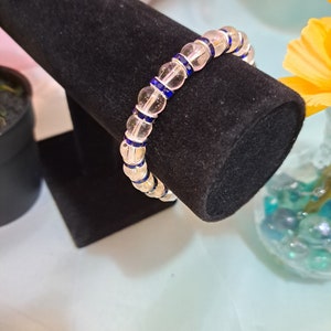 Glass crystal beads with blue rhinestone finish 7in