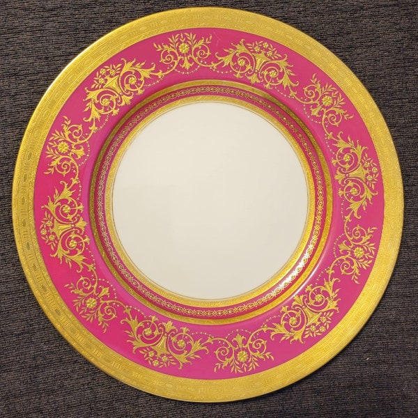 Rare Find Antique Minton Art Nouveau Raised Paste Gold Decoration Burgundy Dinner Plate