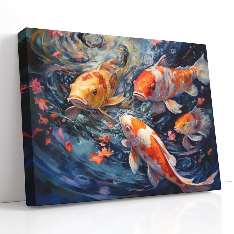 Koi Fish Wall Art / Abstract Coastal Canvas Print / Colorful Fish