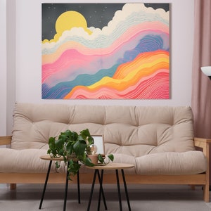 Sternenhimmel und Farbwellen - Leinwanddruck / Moderne Wandkunst / Wand-Deko / Kunstwerk