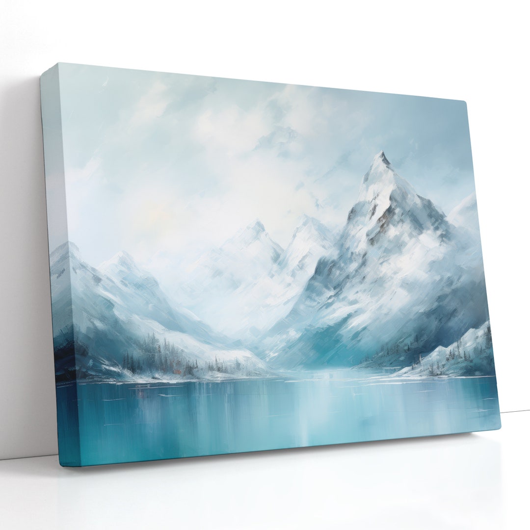 Snow-capped Mountain Wall Art, Tranquil Lake and Alpine Peaks Canvas ...