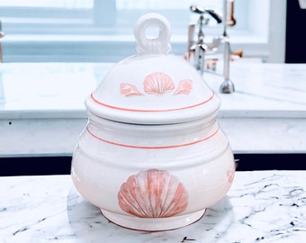 Vintage sugar bowl,Sango sugar bowl Korea  ,Sango Coquille Sugar Bowl, Sangostone Seashells Shells, Pink Beach