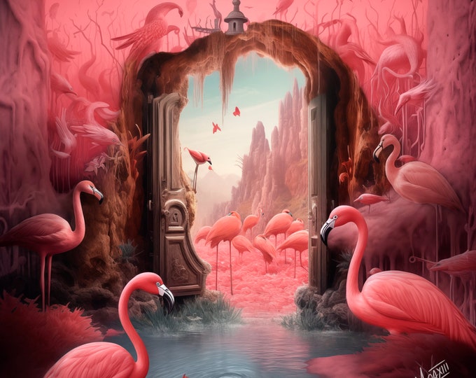 Pink Flamingo Art - Surreal Painting - Limited and Open Edition Prints - Made with love in NYC by MDAXart