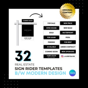 32 Sign Riders, 24x6 Black and White Real Estate Sign Riders, B/W For Sale Sign, Modern Sign Riders, Sign Rider Bundle, Black Sign Rider