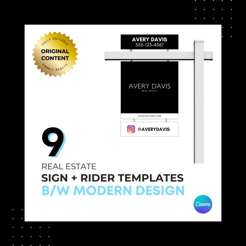 Relator Sign Rider 5 B/W Real Estate Yard Signs 24x24 + 4 Sign Riders, Realtor Yard Sign ...