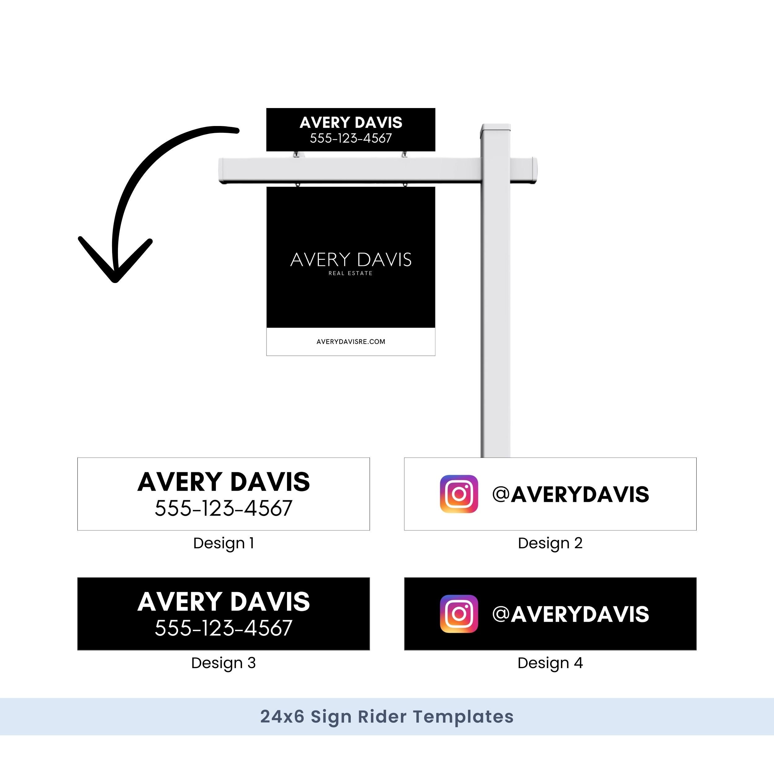 5 B/W Real Estate Yard Signs 24x24 4 Sign Riders, Realtor Yard Sign