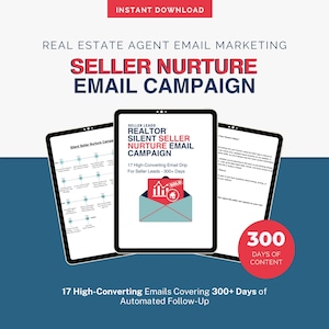 Seller Lead Email Drip Campaign | 17 Emails for Real Estate Follow-Up | Convert Cold Seller Leads into Listings | CRM & Google Docs Ready