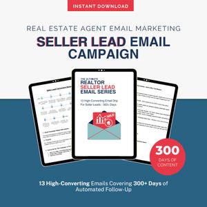Seller Lead Email Drip Campaign for Realtors | 13 Emails Over 300 Days | Real Estate Follow Up to Convert Seller Leads