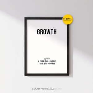 Póster de gimnasio con la definición de crecimiento: Si no hay esfuerzo no hay progreso. Decoración imprimible para gimnasio y fitness. Arte de pared con cita inspiradora personalizada.