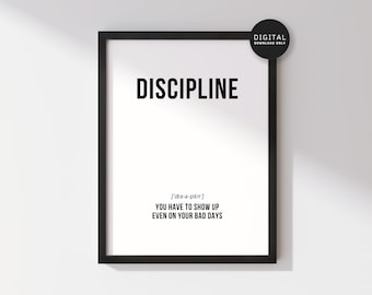 Discipline Definition Gym Poster, You Have To Show Up Even On Your Bad Days, Home Fitness Inspirational Print, Workout Motivational Wall Art
