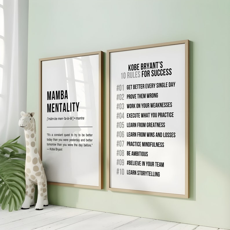 2 Piece Motivational Wall Art Quotes Print, Kobe Bryant Mamba Mentality