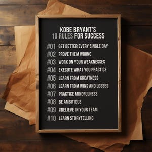 Kobe Rules Kobe Bryant 10 Rules for Success Mindset Poster | Mamba Mentality ...