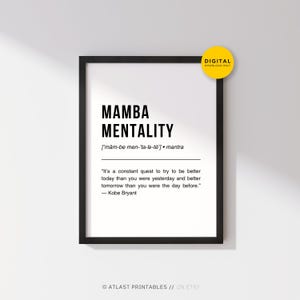 Mamba Mentality Definition Posters | Kobe Bryant Motivational Quotes Printable Wall Art | Inspirational Basketball Sport Kids' Bedroom Decor