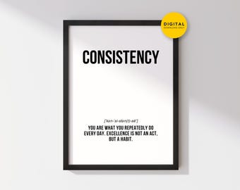 Consistency Definition Gym Poster, Fitness Motivational Quote Printable Wall Art, Home Gym Room Decor, Excellence Is Not an Act but a Habit